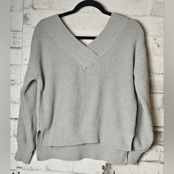Pink Rose Sweaters - Light Blue Knit Deep V-Neck Sweater By Pink Rose